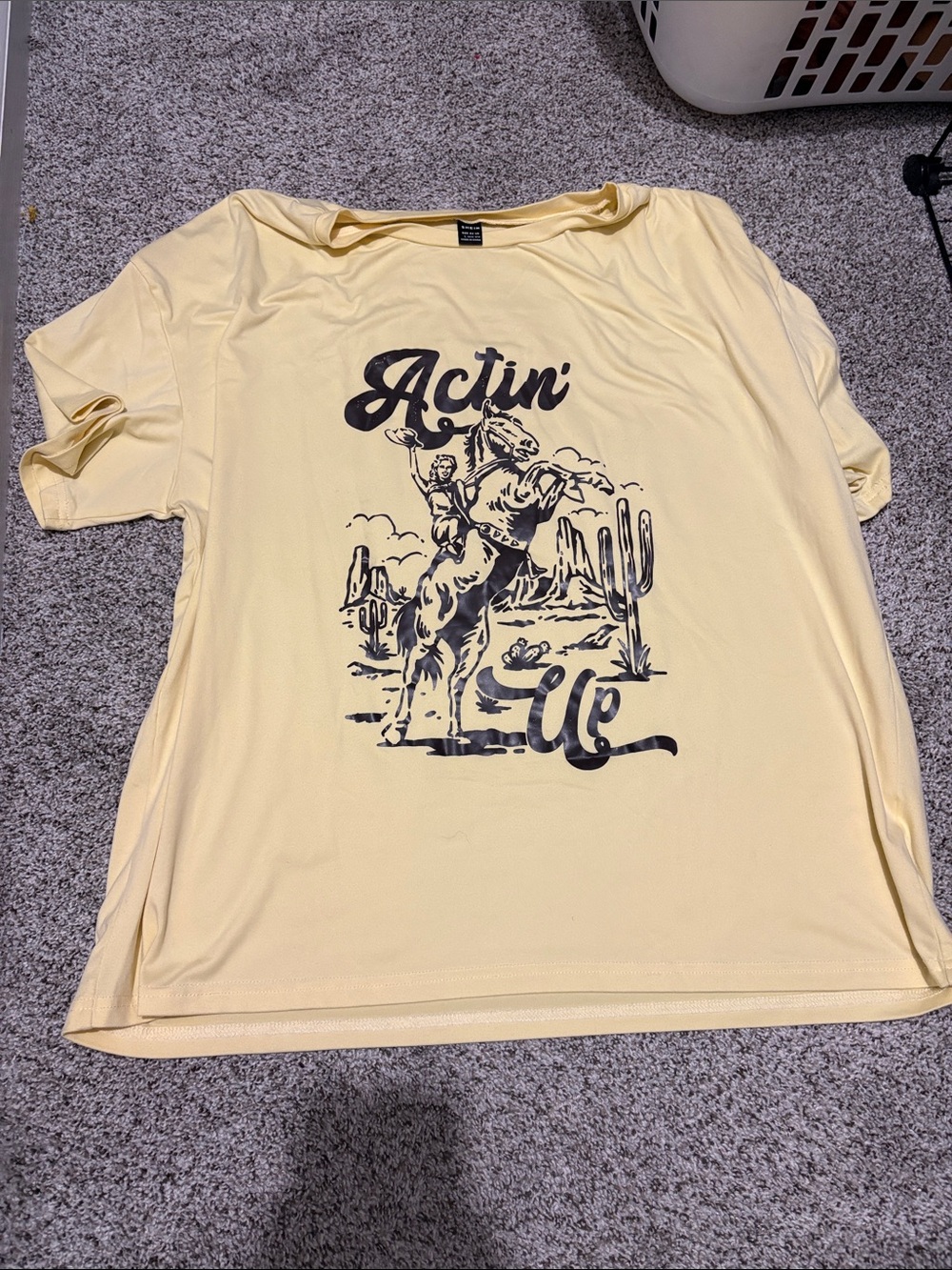 SHEIN Pale Yellow Western Graphic Oversized Short Sleeve Tee